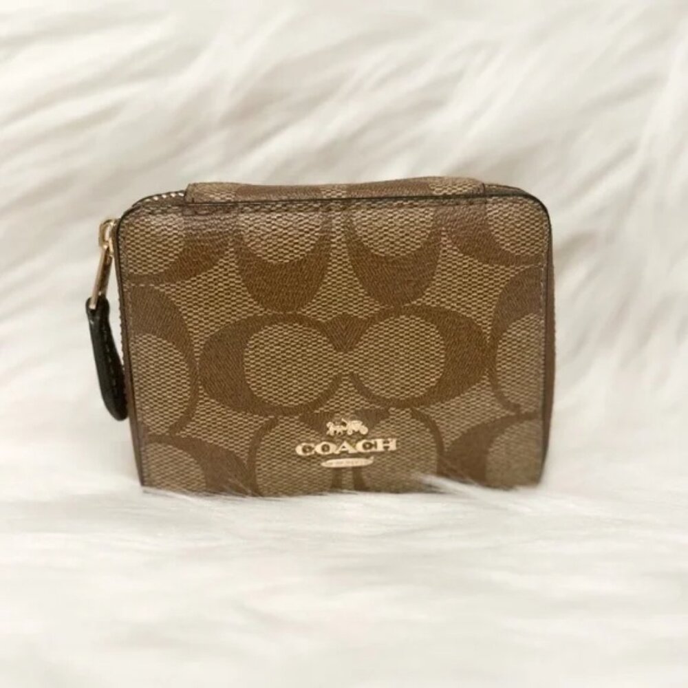 Coach Brown Tan Signature Zip Cosmetic Case